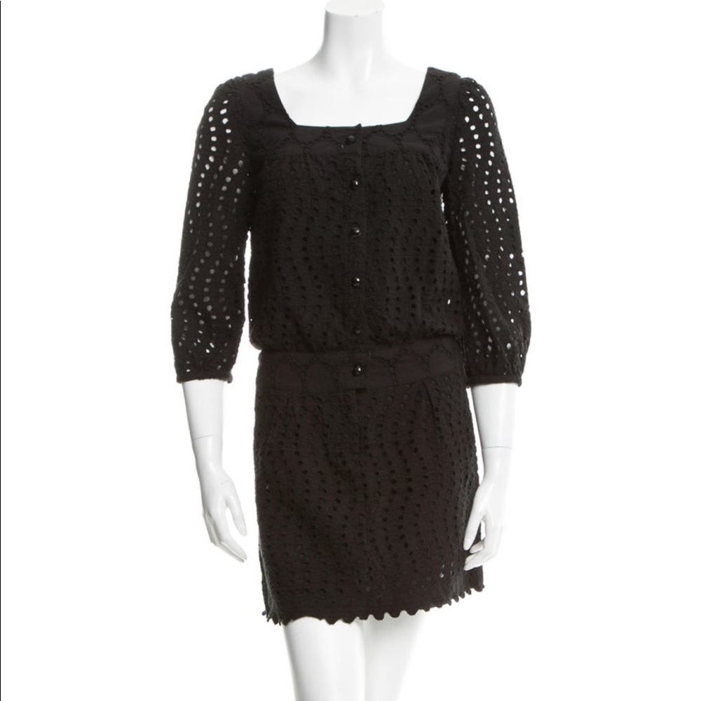 Anna Sui Dress Black Eyelet Mini Size: 2.
